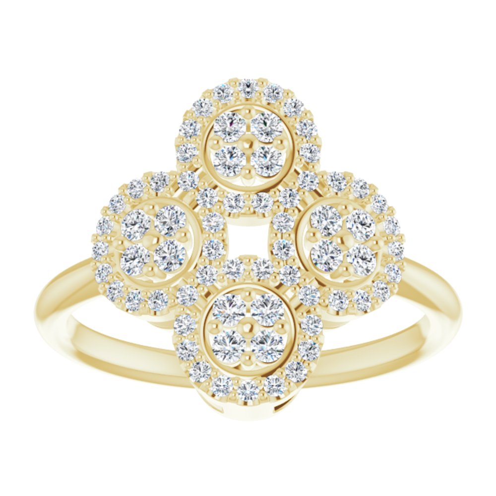 14K Yellow 1/2 CTW Natural Diamond Clover Ring