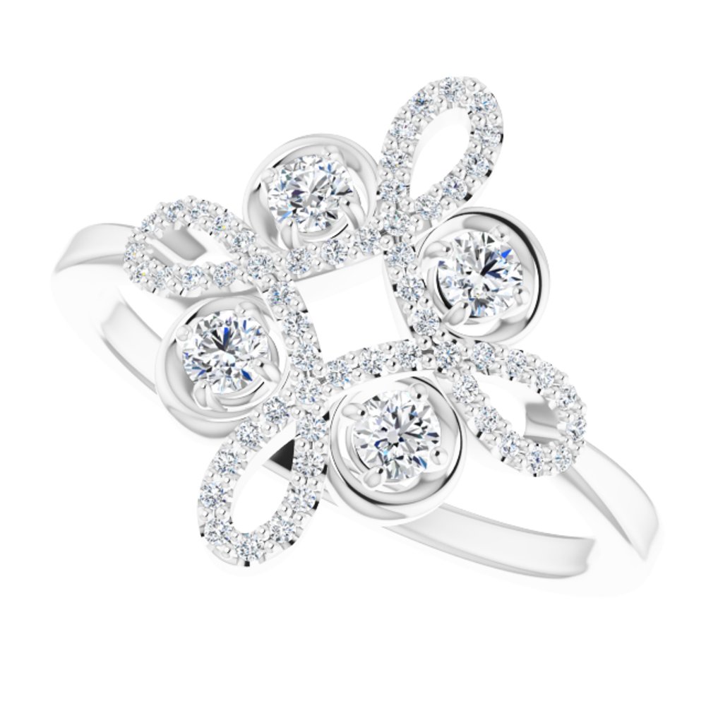 14K White Gold 1/3 CTW Natural Diamond Clover Ring