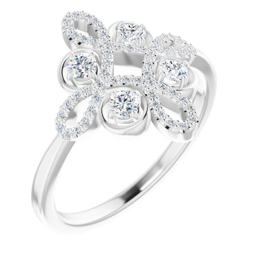 14K White Gold 1/3 CTW Natural Diamond Clover Ring