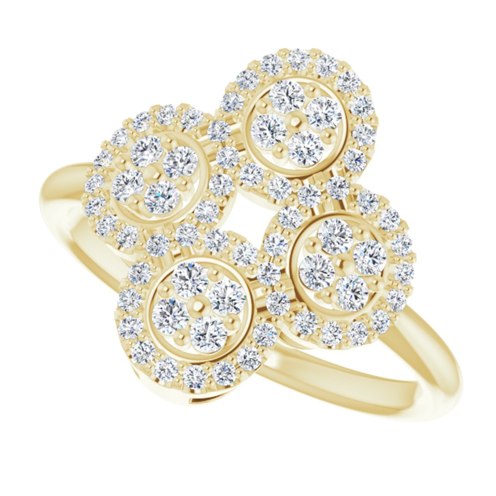 14K Yellow Gold 1/2 CTW Natural Diamond Clover Ring