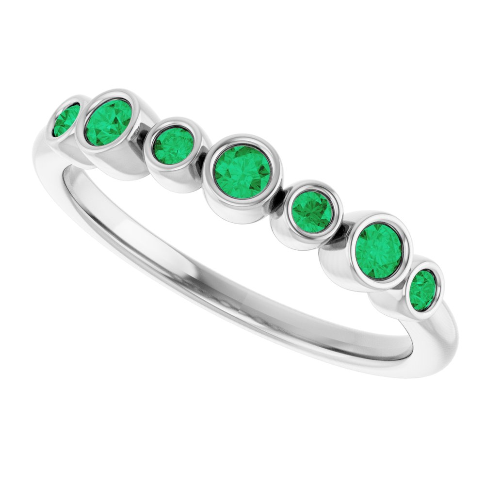 14K White Gold Lab-Grown Emerald Bezel-Set Ring