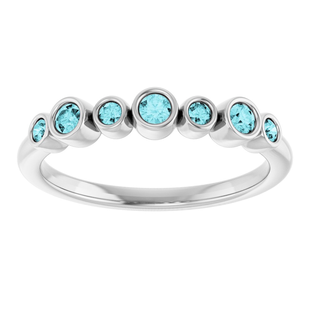 14K White Gold Natural Blue Zircon Bezel-Set Ring
