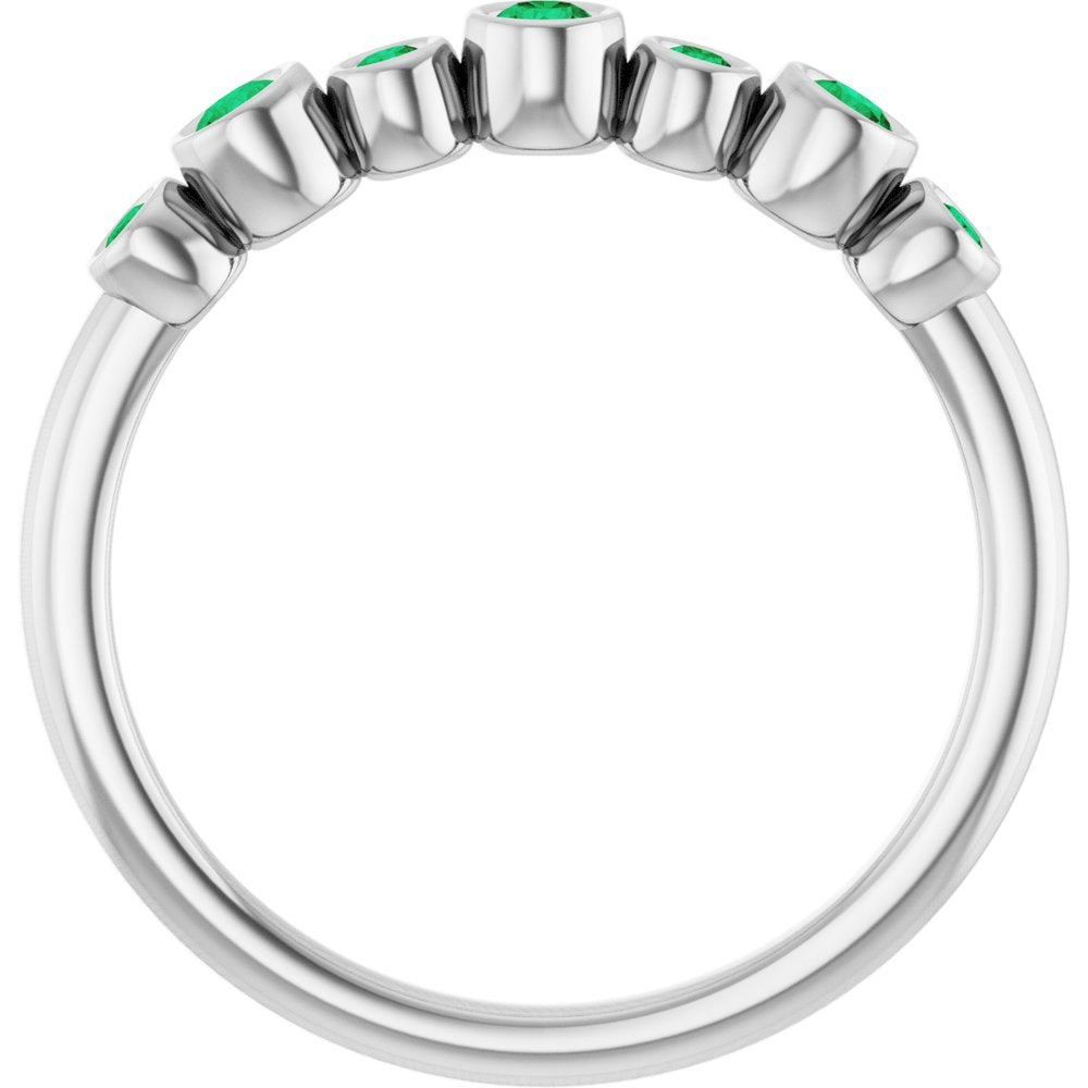 14K White Gold Lab-Grown Emerald Bezel-Set Ring