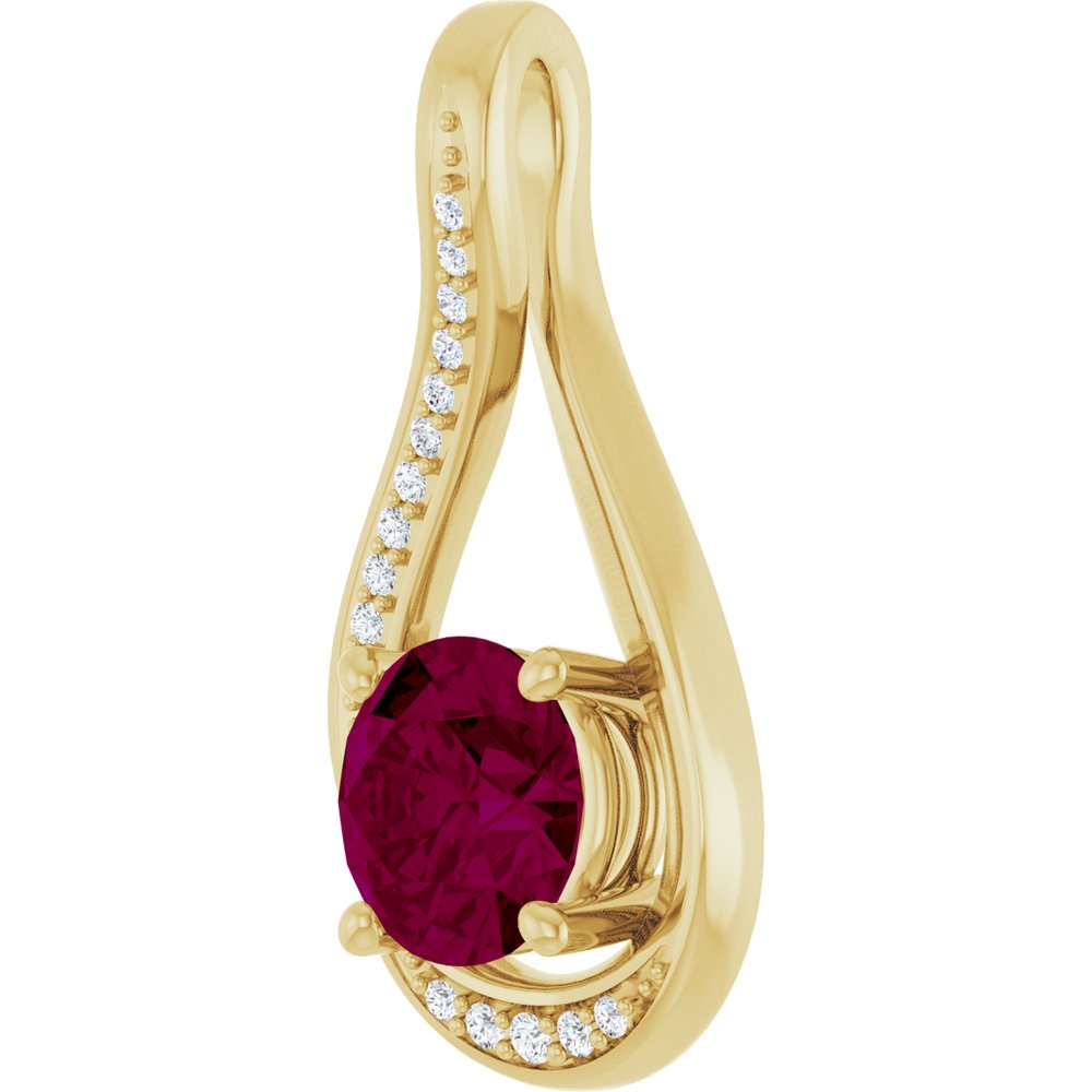 14K Yellow Gold 6 mm Natural Rhodolite Garnet & .04 CTW Natural Diamond Pendant
