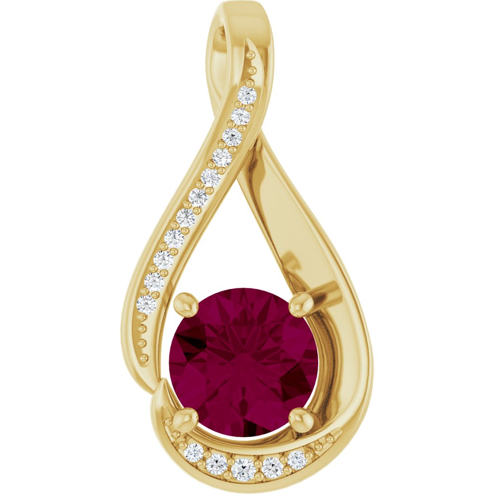 14K Yellow Gold 6 mm Natural Rhodolite Garnet & .04 CTW Natural Diamond Pendant