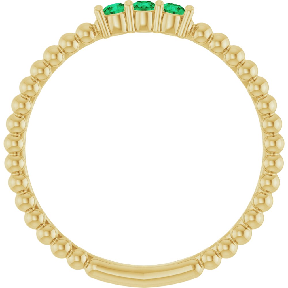 14K Yellow Gold Natural Emerald Beaded Ring