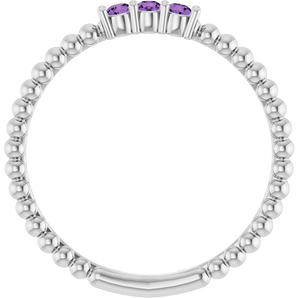 14K White Gold Natural Amethyst Beaded Ring