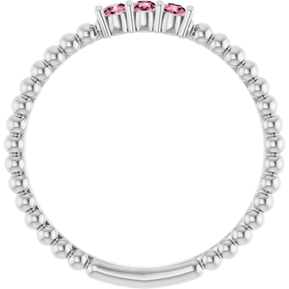 14K White Natural Pink Tourmaline Beaded Ring