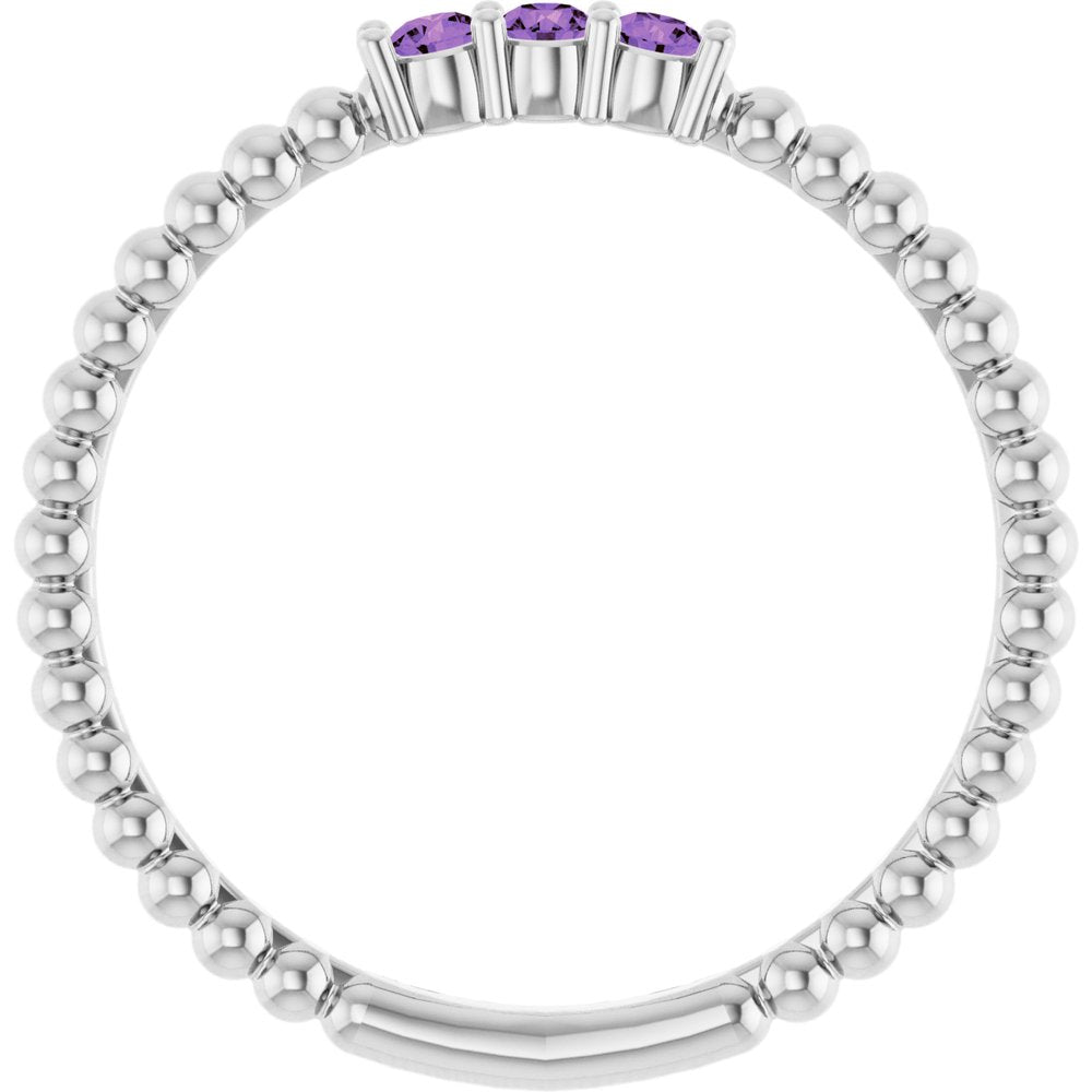 14K White Natural Amethyst Beaded Ring