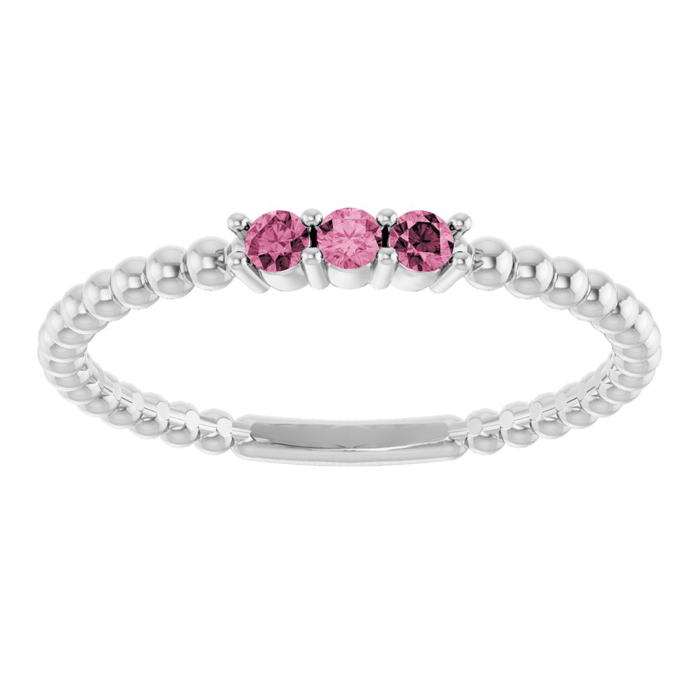 14K White Gold Natural Pink Tourmaline Beaded Ring
