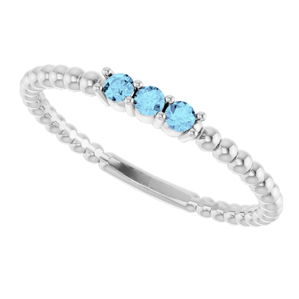 14K White Gold Natural Aquamarine Beaded Ring