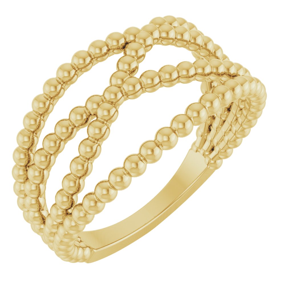 14K Yellow Beaded Criss-Cross Ring