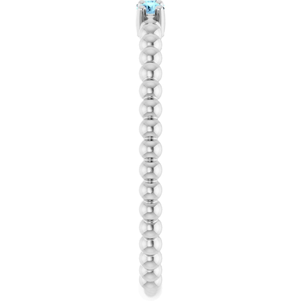14K White Gold Natural Blue Zircon Beaded Ring