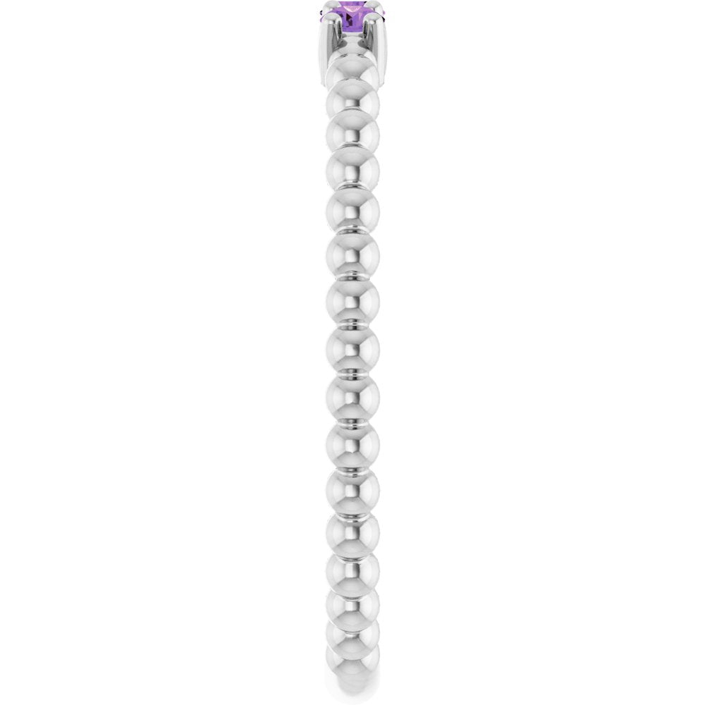 14K White Natural Amethyst Beaded Ring