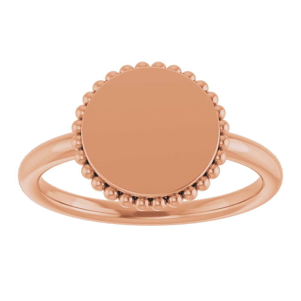14K Rose Gold Engravable Beaded Signet Ring