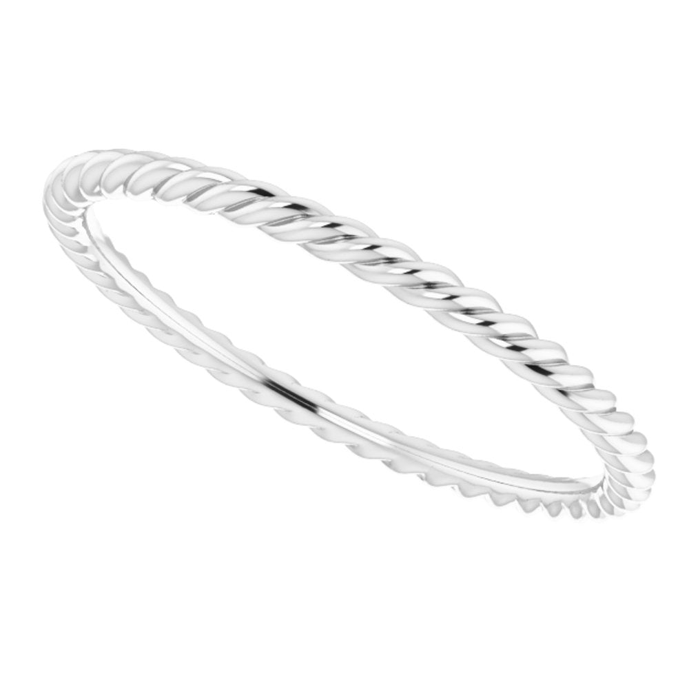 10K White Gold 1.3 mm Skinny Rope Band Size 7
