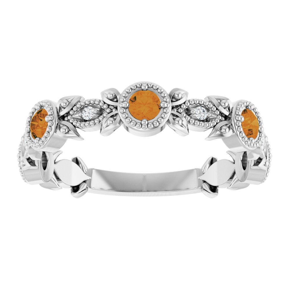 14K White Gold Natural Citrine & .03 CTW Natural Diamond Leaf Ring
