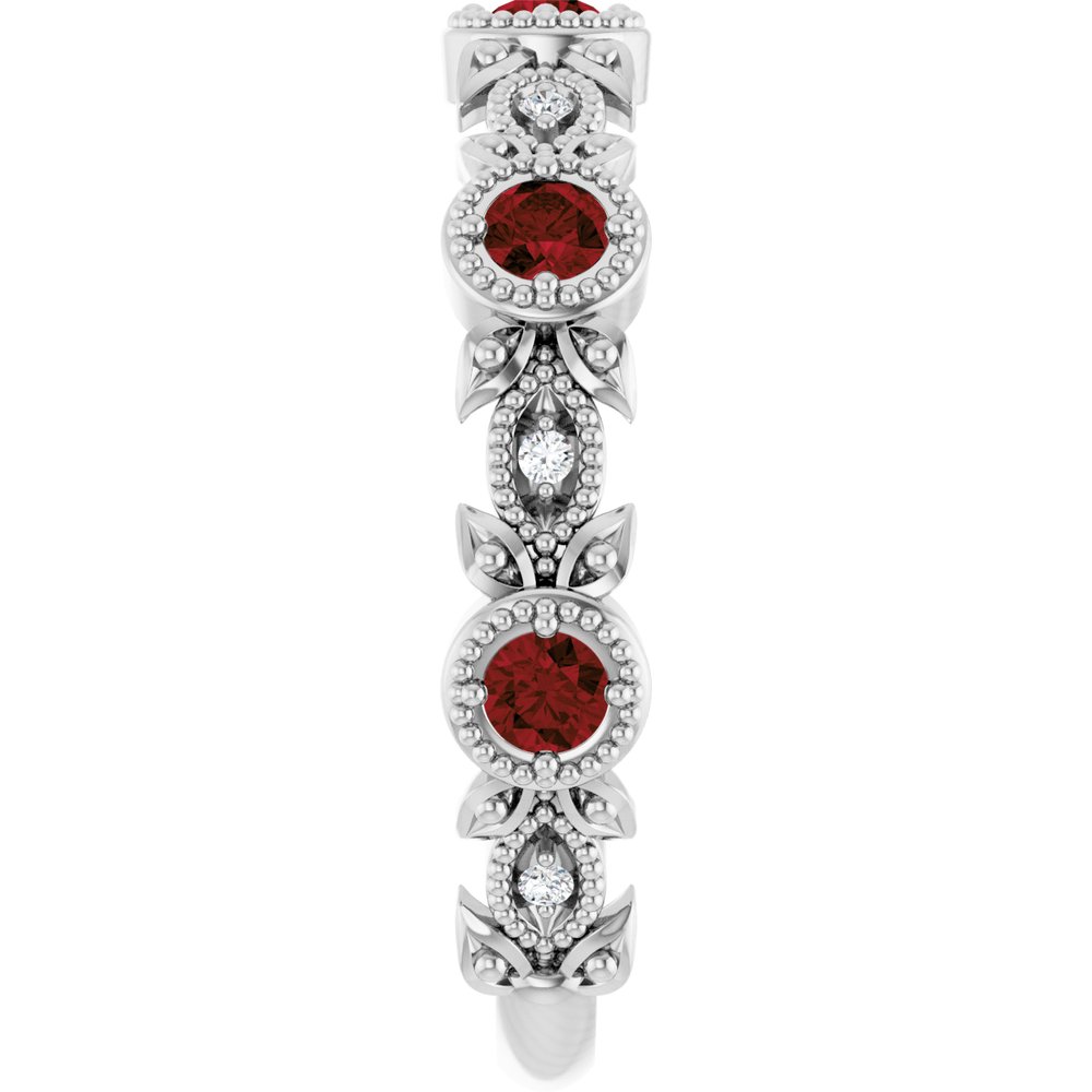 14K White Gold Natural Mozambique Garnet & .03 CTW Natural Diamond Leaf Ring
