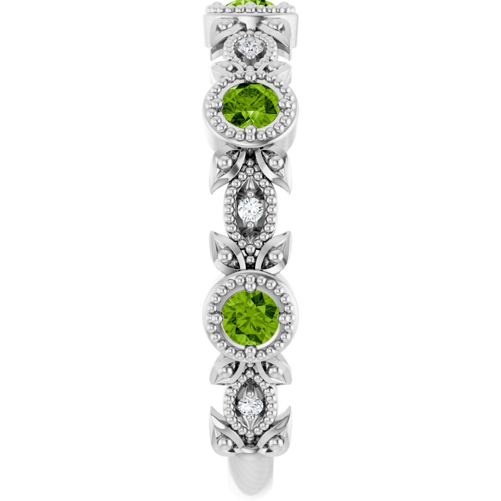 14K White Gold Natural Peridot & .03 CTW Natural Diamond Leaf Ring