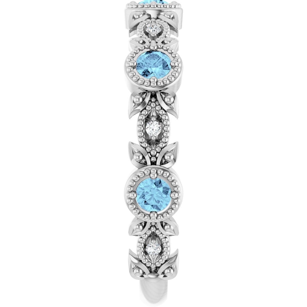 14K White Gold Natural Aquamarine & .03 CTW Natural Diamond Leaf Ring