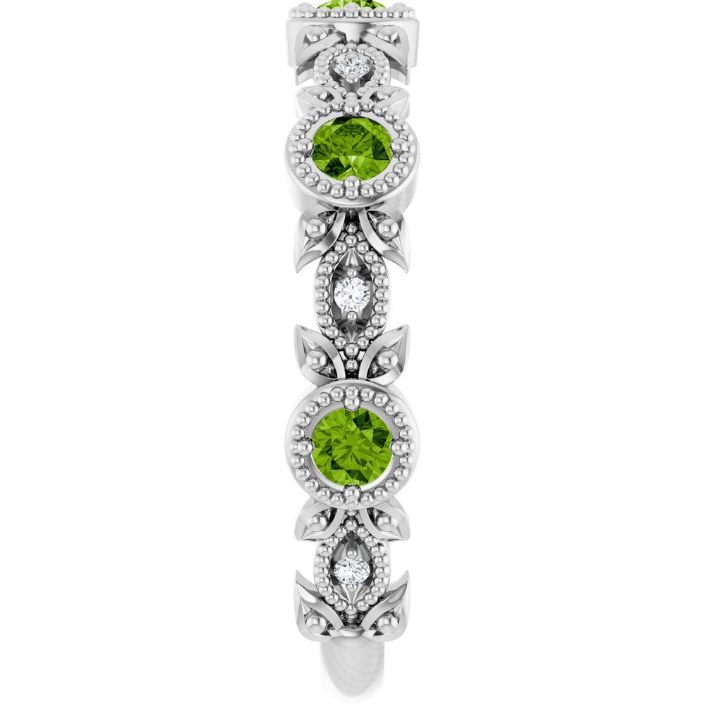 14K White Gold Natural Peridot & .03 CTW Natural Diamond Leaf Ring