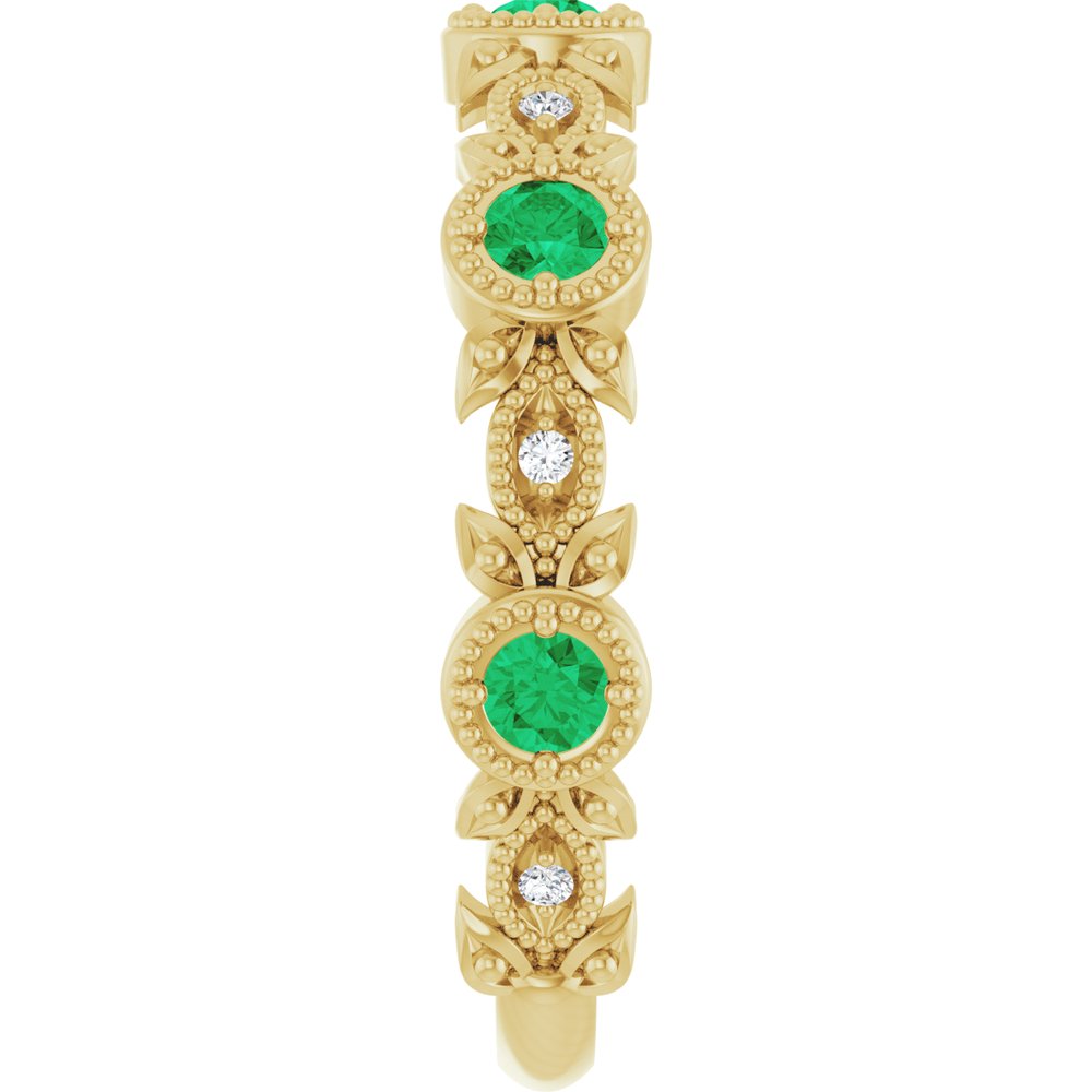 14K Yellow Gold Natural Emerald & .03 CTW Natural Diamond Leaf Ring