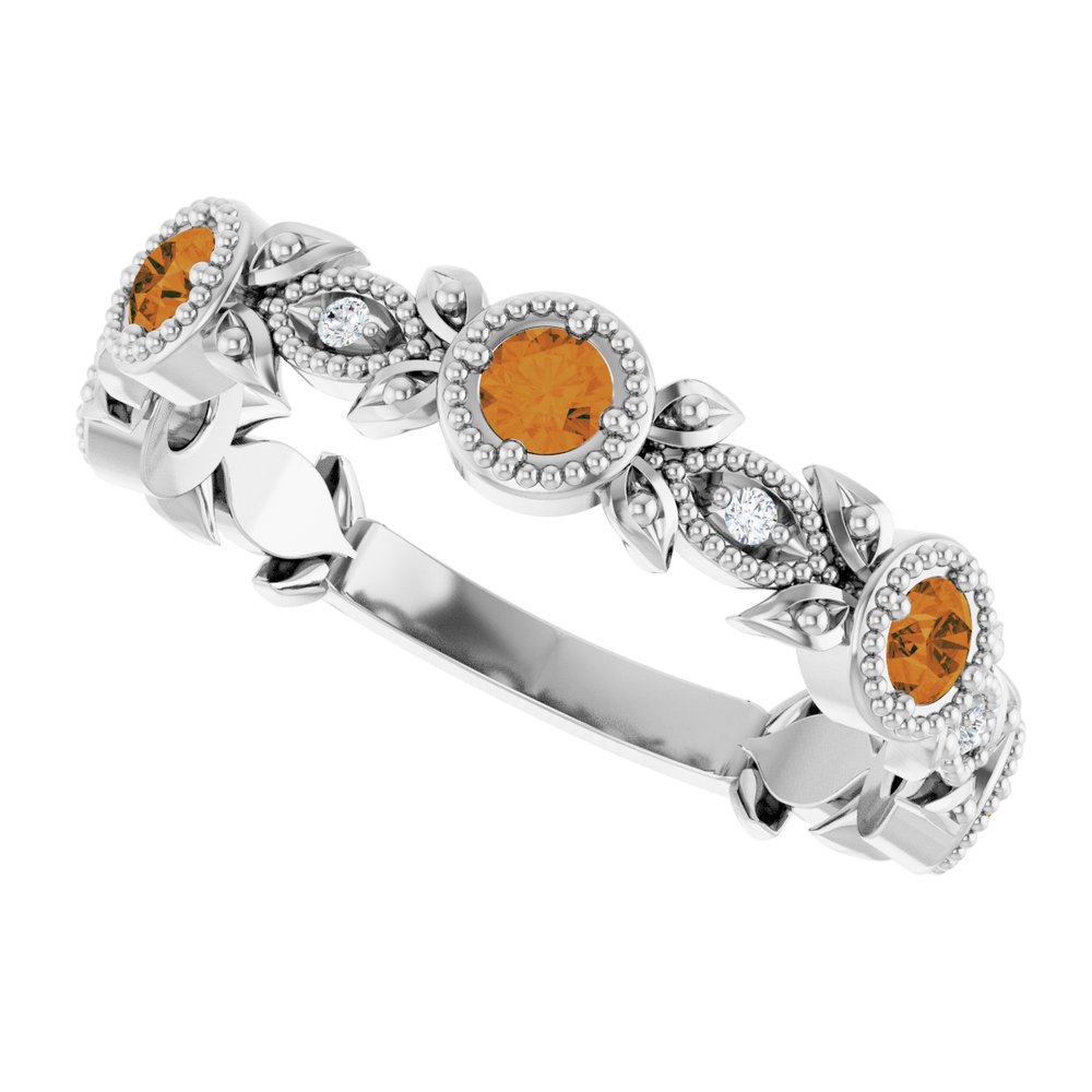 14K White Gold Natural Citrine & .03 CTW Natural Diamond Leaf Ring