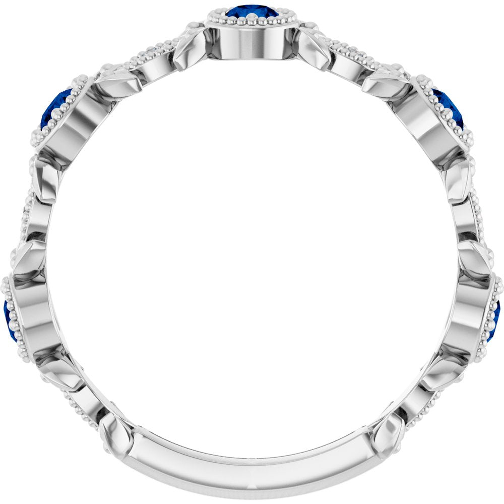 14K White Gold Natural Blue Sapphire & .03 CTW Natural Diamond Leaf Ring