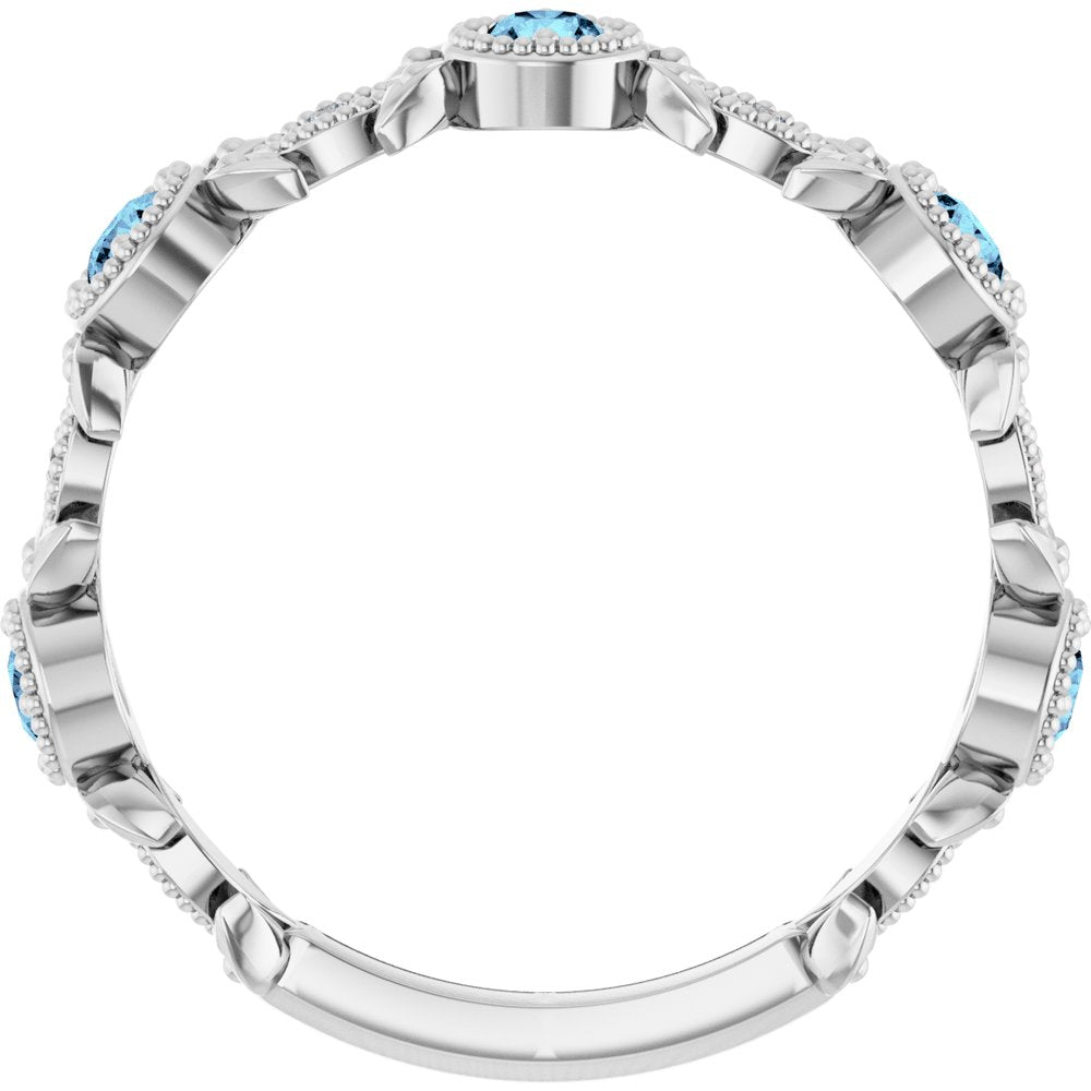 14K White Gold Natural Aquamarine & .03 CTW Natural Diamond Leaf Ring