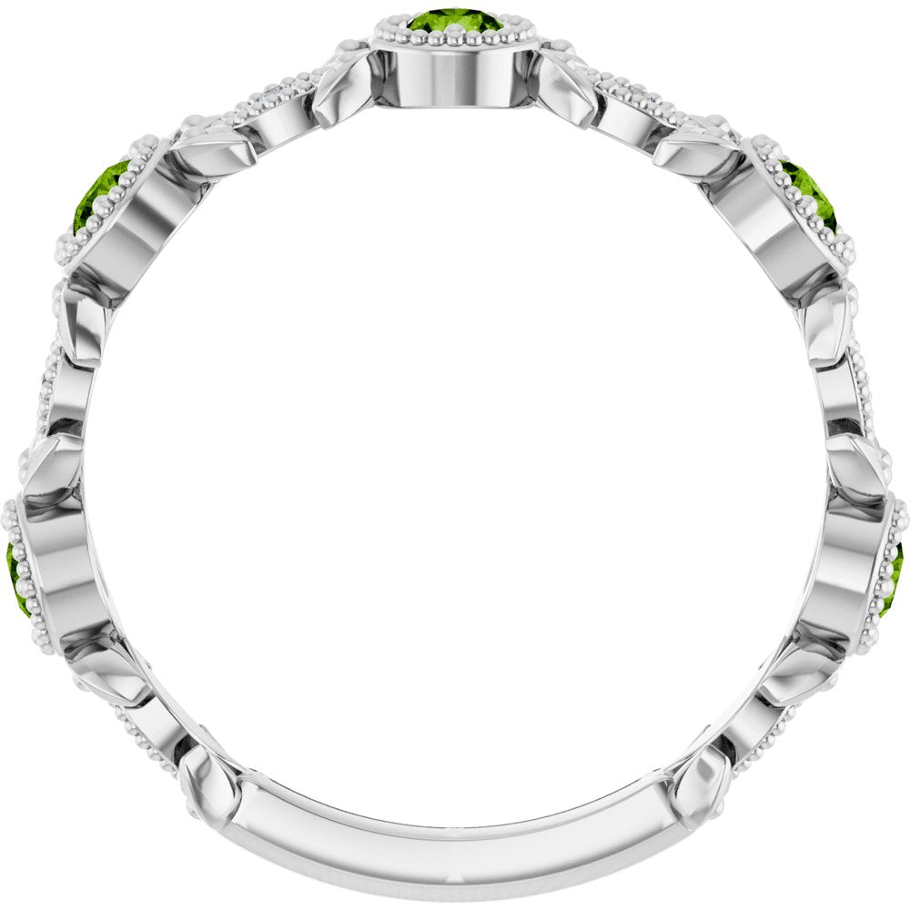 14K White Gold Natural Peridot & .03 CTW Natural Diamond Leaf Ring