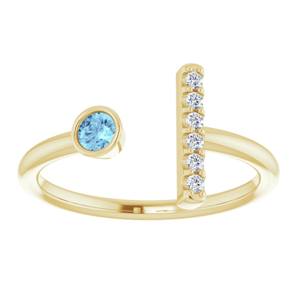 14K Yellow Gold Natural Aquamarine & .05 CTW Natural Diamond Bar Ring