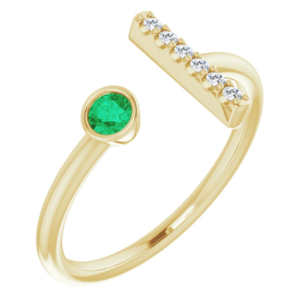 14K Yellow Gold Lab-Grown Emerald & .05 CTW Natural Diamond Bar Ring
