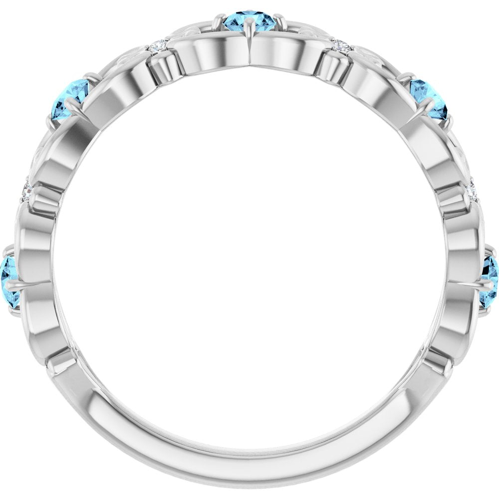 14K White Gold Natural Aquamarine & .02 CTW Natural Diamond Scroll Ring