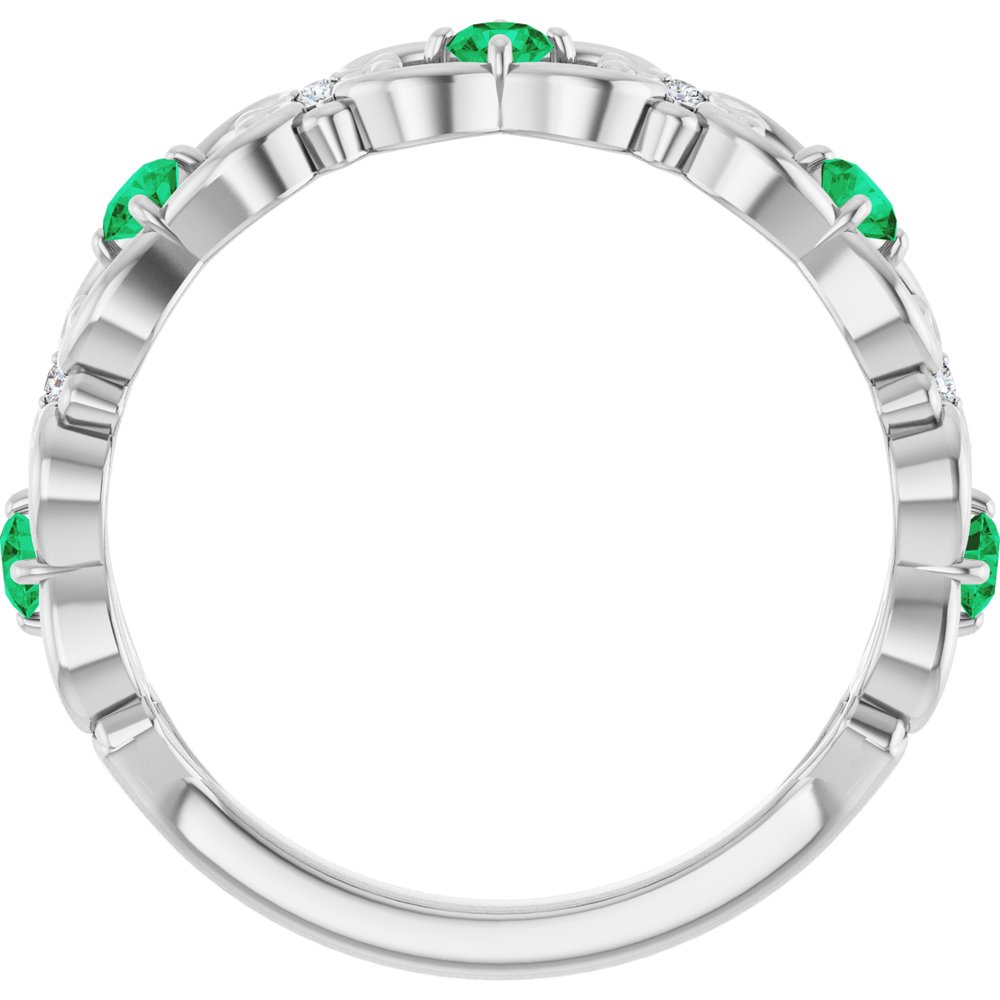 14K White Gold Natural Emerald & .02 CTW Natural Diamond Scroll Ring