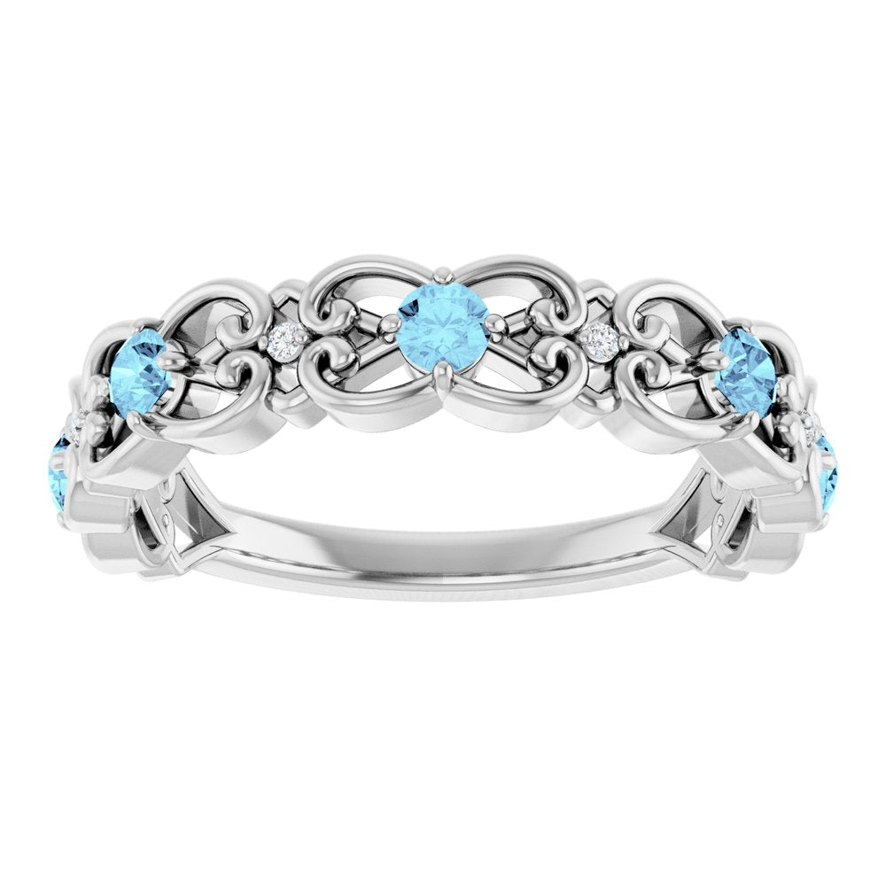 14K White Gold Natural Emerald & .02 CTW Natural Diamond Scroll Ring