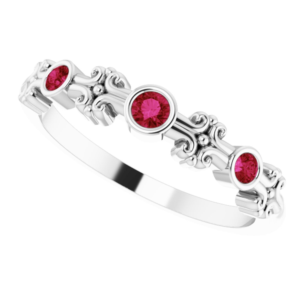 14K White Natural Ruby Bezel-Set Ring