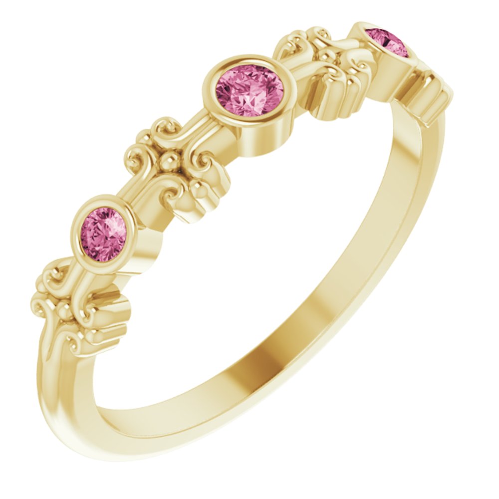 14K Yellow Gold Natural Pink Tourmaline Bezel-Set Ring