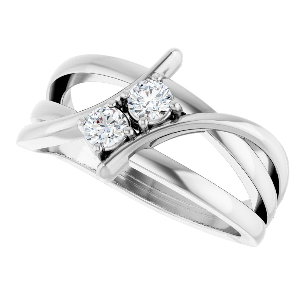 14K White 1/4 CTW Natural Diamond Two-Stone Ring