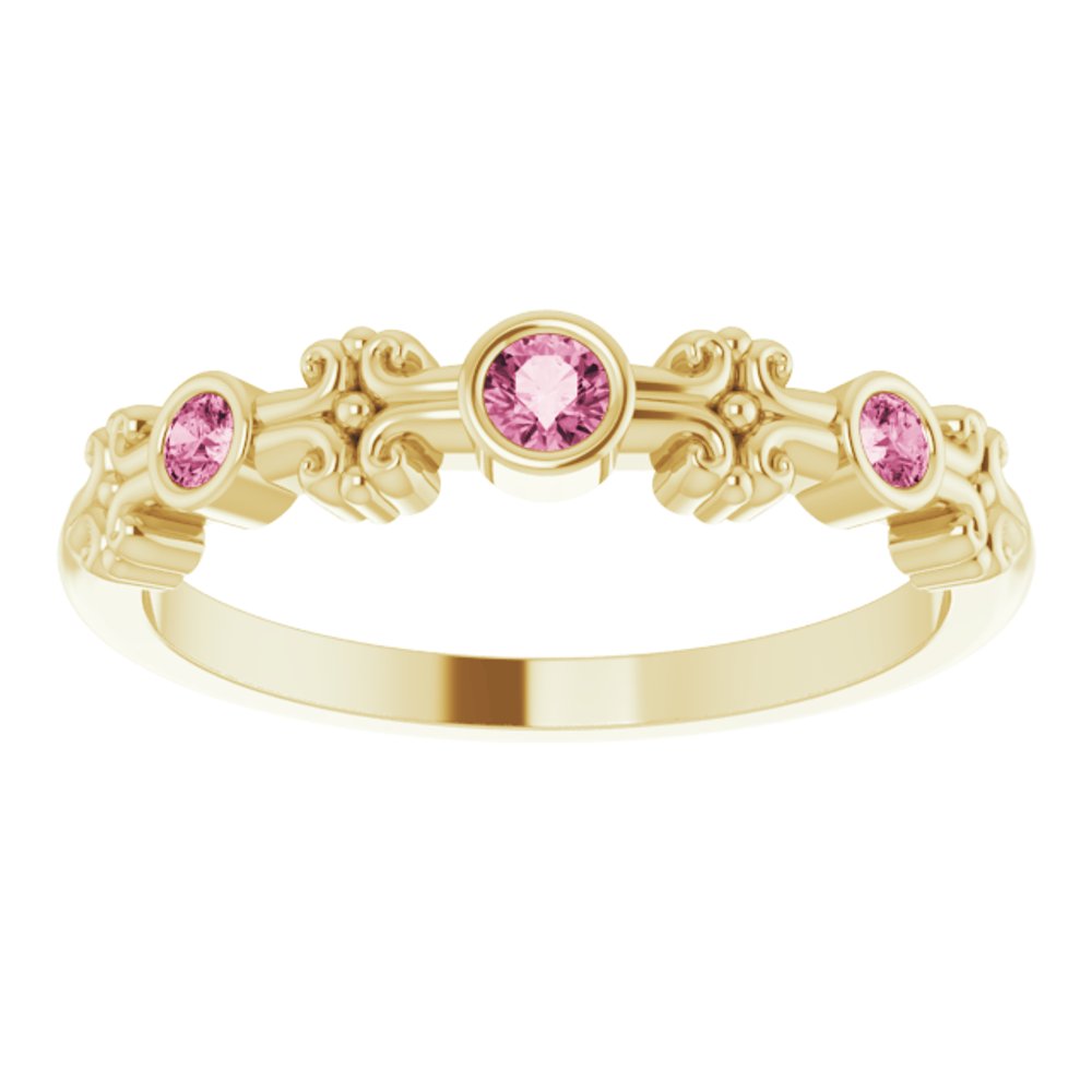 14K Yellow Gold Natural Pink Tourmaline Bezel-Set Ring