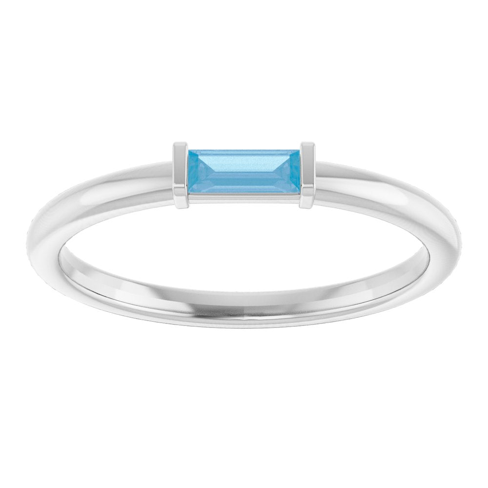 14K White Gold Natural Sky Blue Topaz Stackable Ring