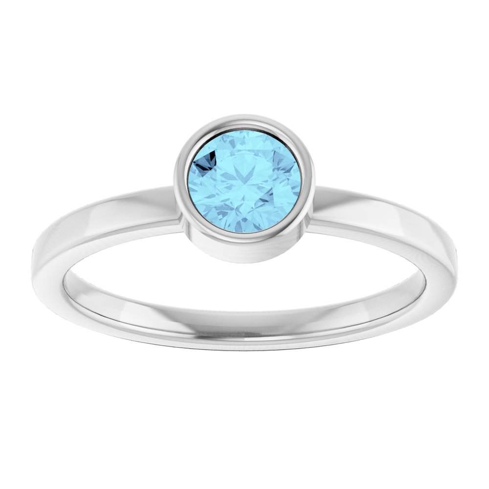 14K White Gold 5 mm Natural Aquamarine Ring
