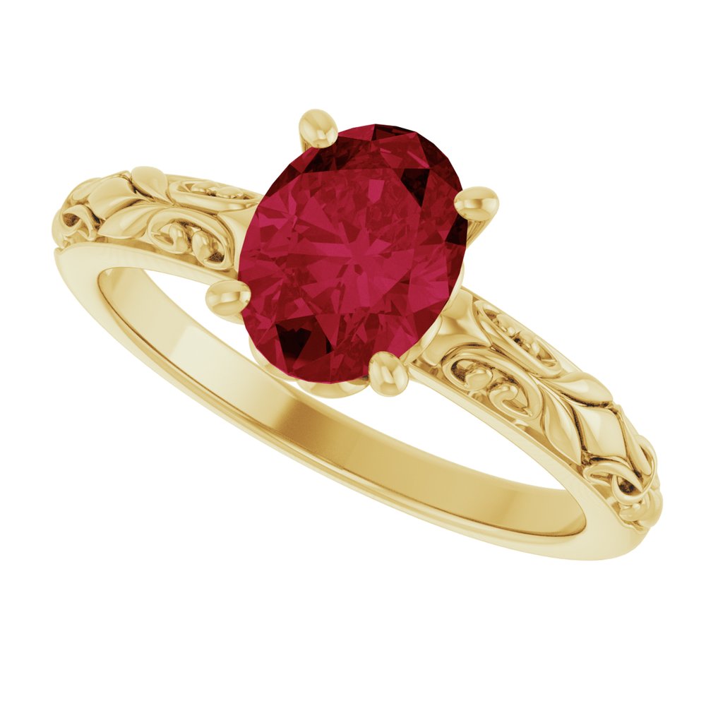 14K Yellow Gold Lab-Grown Ruby Ring