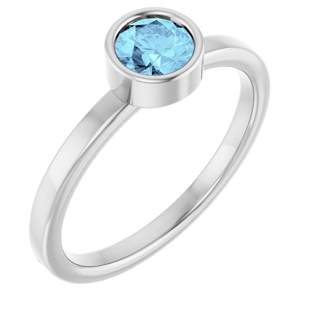 14K White Gold 5 mm Natural Aquamarine Ring