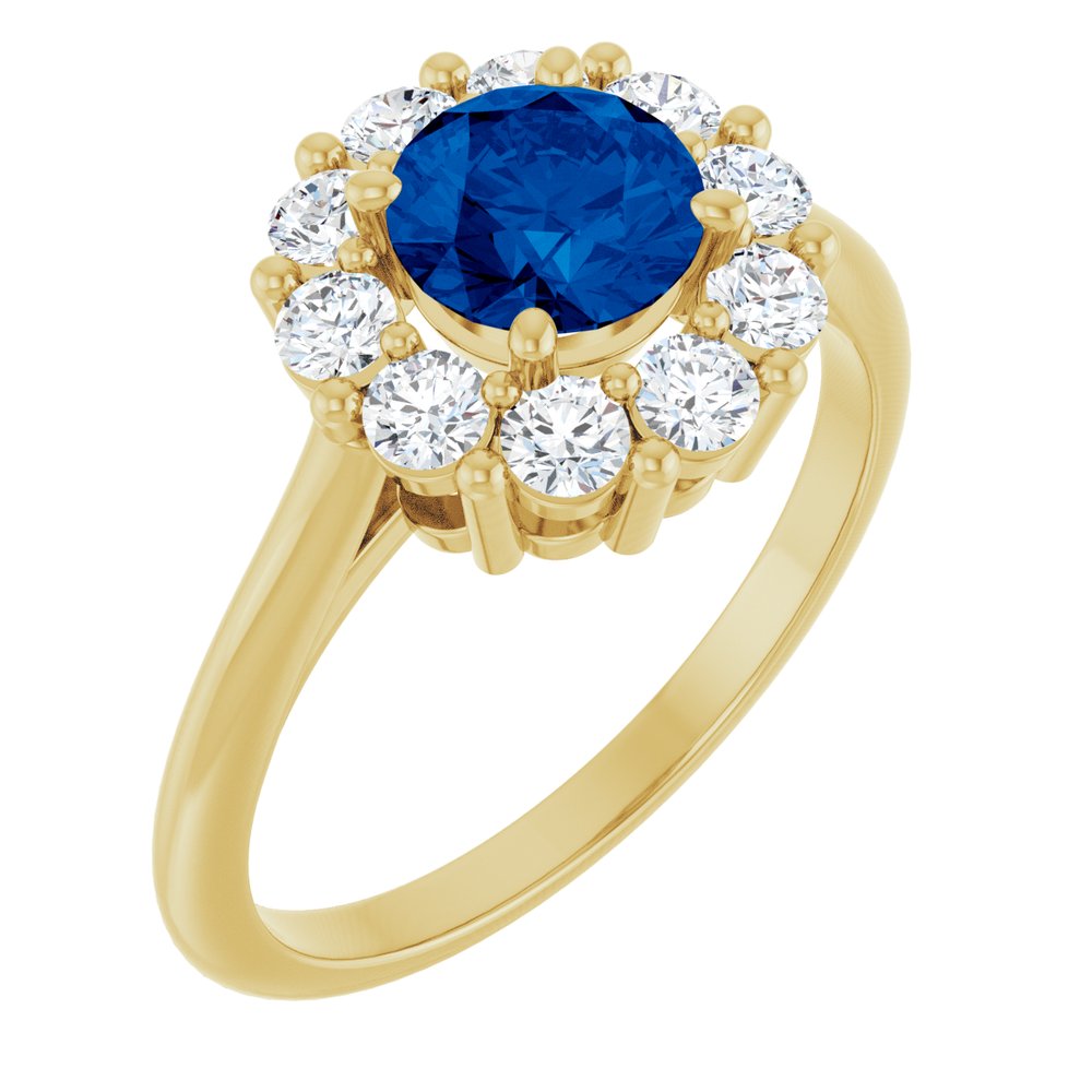 14K Yellow Gold Natural Blue Sapphire & 1/2 CTW Natural Diamond Ring