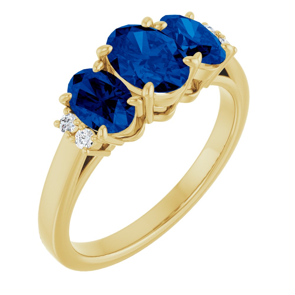 14K Yellow Lab-Grown Blue Sapphire & .05 CTW Natural Diamond Ring