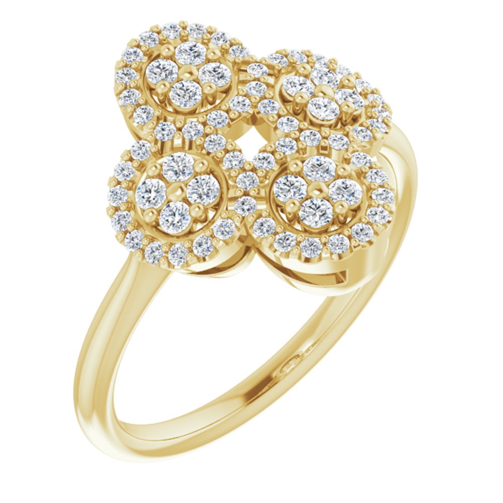 14K Yellow Gold 1/2 CTW Natural Diamond Clover Ring