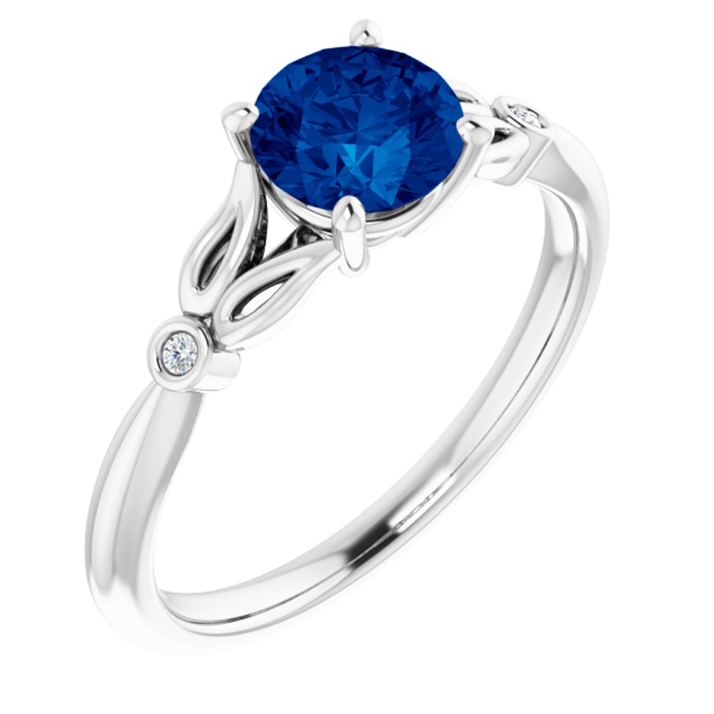 14K White Lab-Grown Blue Sapphire & .02 CTW Natural Diamond Ring