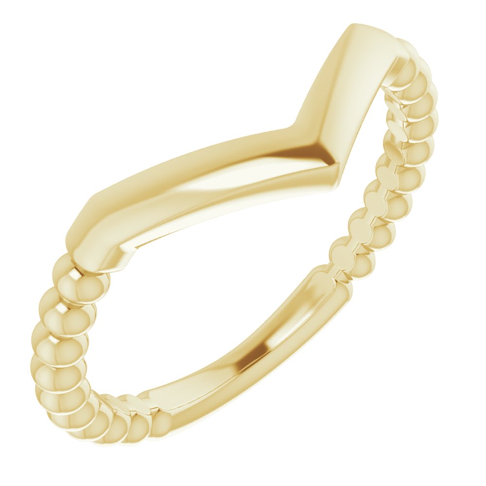 14K Yellow Stackable Beaded V-Ring