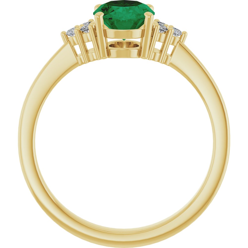14K Yellow Gold Lab-Grown Emerald and 1/10 CTW Lab-Grown Diamond Ring