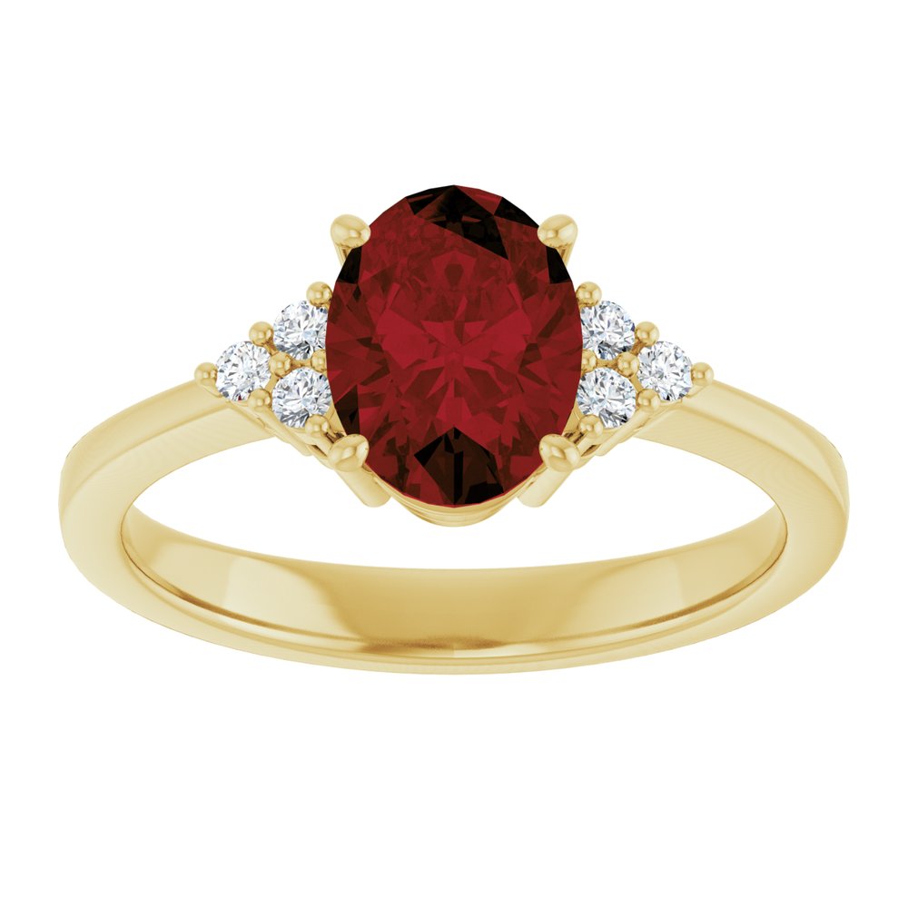 14K Yellow Gold Natural Mozambique Garnet and 1/10 CTW Lab-Grown Diamond Ring
